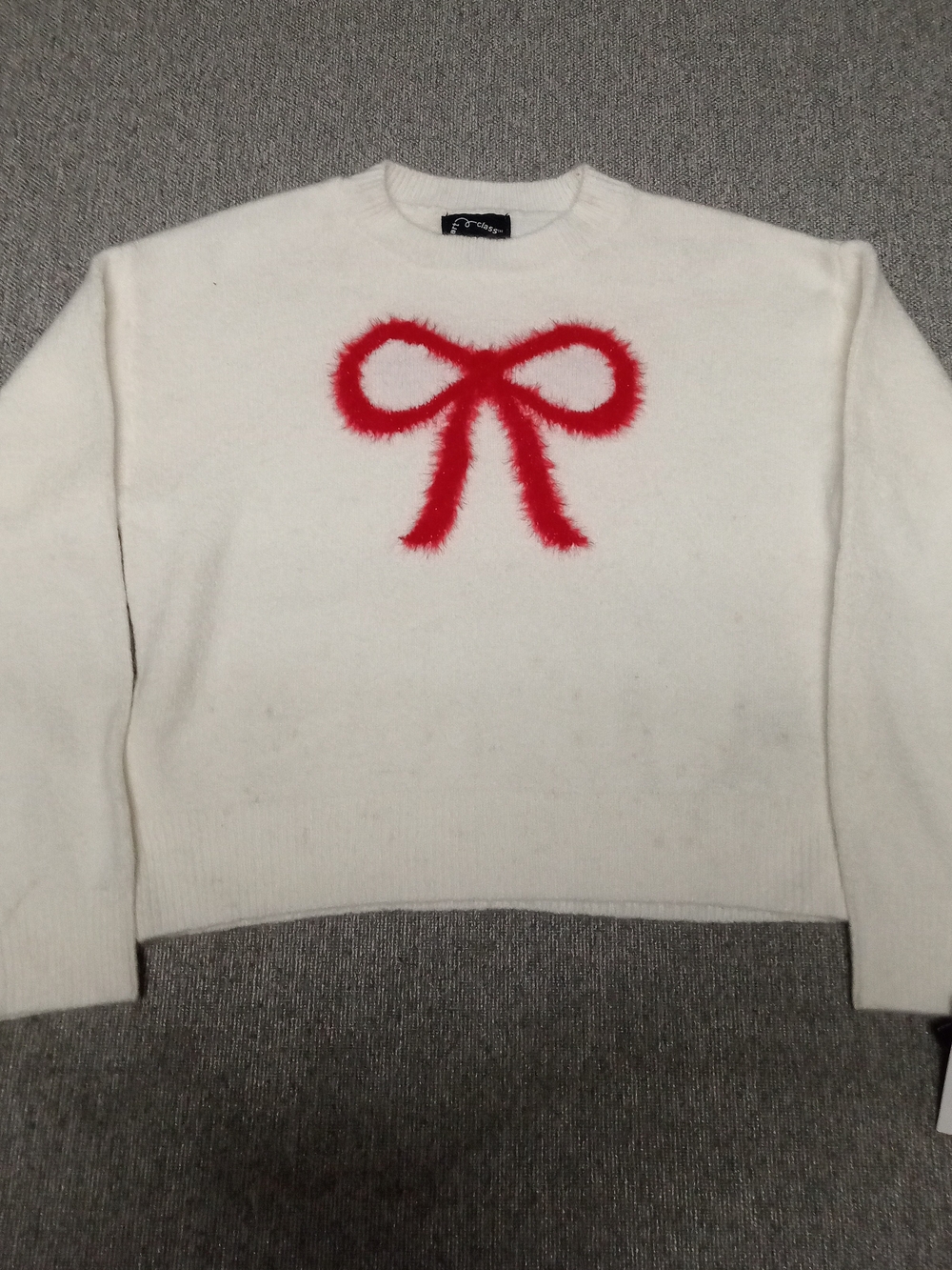 art class Cream Crewneck Sweater with Red Bow